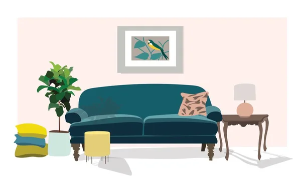 Vector Diseño Interior Ilustración Dibujada Mano Dibujo Muebles Sala Estar — Vector de stock