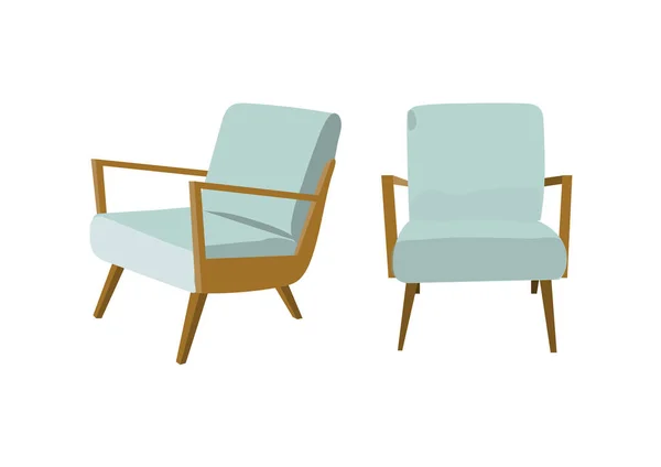 Esboço Poltrona Cadeira Desenhada Mão Ilustração Móveis Vetoriais Meados Século —  Vetores de Stock