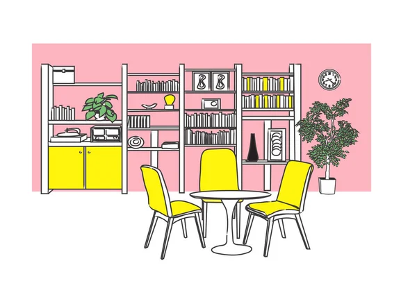 Illustrazione Vettoriale Interior Design Mobili Disegnati Mano — Vettoriale Stock