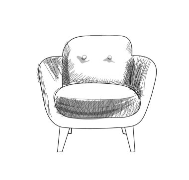 Koltuk çizimi. El yapımı sandalye. Vektör mobilya çizimi. orta yüzyıl modern iç tasarım. 