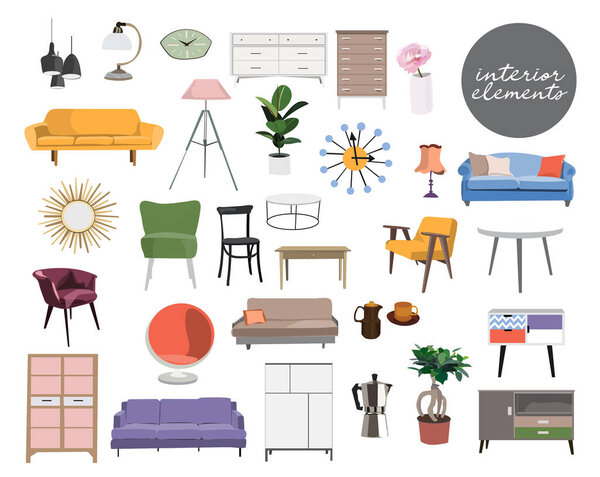 furniture collection. vector interior design elements. 