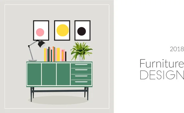 Vector Interior Design Hand Drawn Illustration Living Room Furniture Sketch — Stock Vector