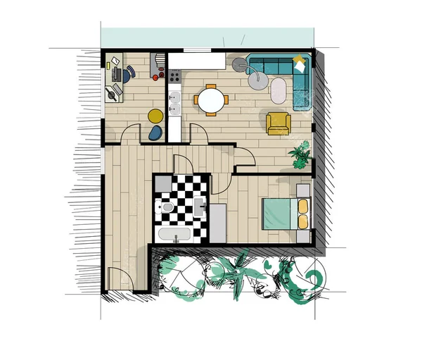 Plan Étage Rendu Illustration Vectorielle Maison Maison Dessin Architectural Design — Image vectorielle