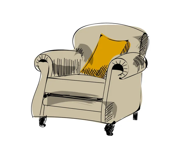 Esboço Poltrona Cadeira Desenhada Mão Ilustração Móveis Vetoriais Meados Século —  Vetores de Stock