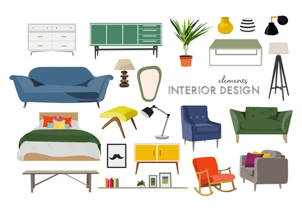 Furniture Collection Vector Interior Design Elements — Stock Vector
