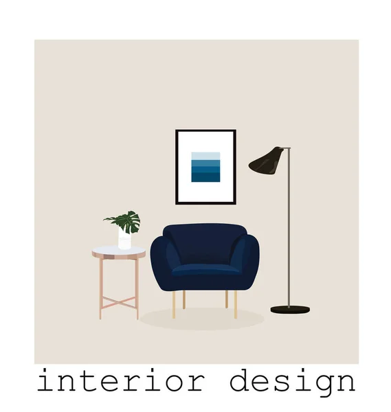 Design Interiores Vetorial Ilustração Desenhada Mão Sala Estar Móveis Esboço — Vetor de Stock