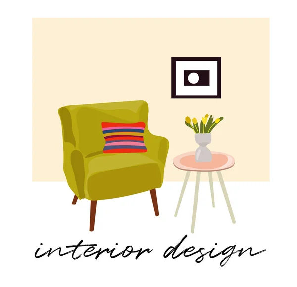 Illustrazione Disegnata Mano Interior Design Vettoriale Schizzo Mobili Soggiorno Illustrazione — Vettoriale Stock