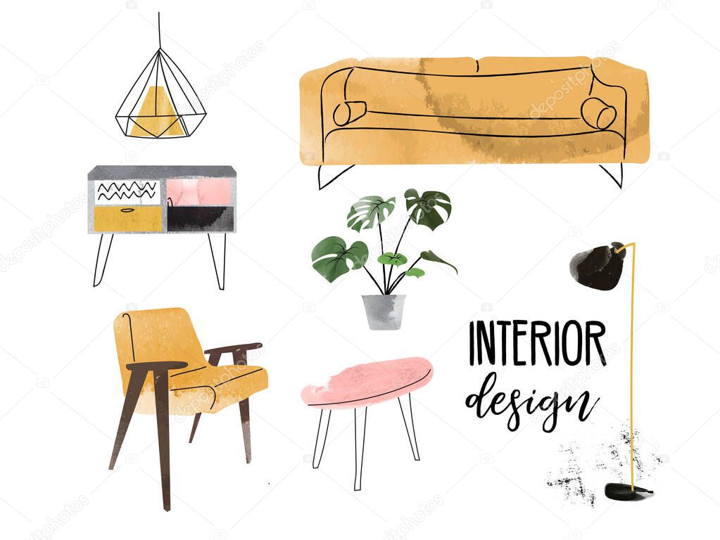 Furniture collection. vector interior design elements.