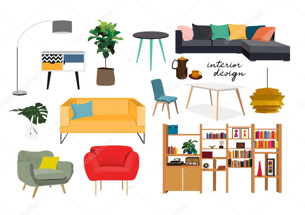 Furniture collection. vector interior design elements.