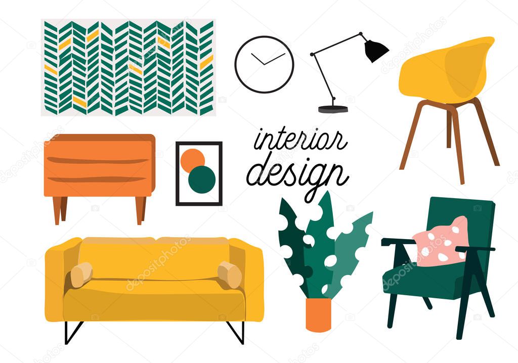 Furniture collection. vector interior design elements.
