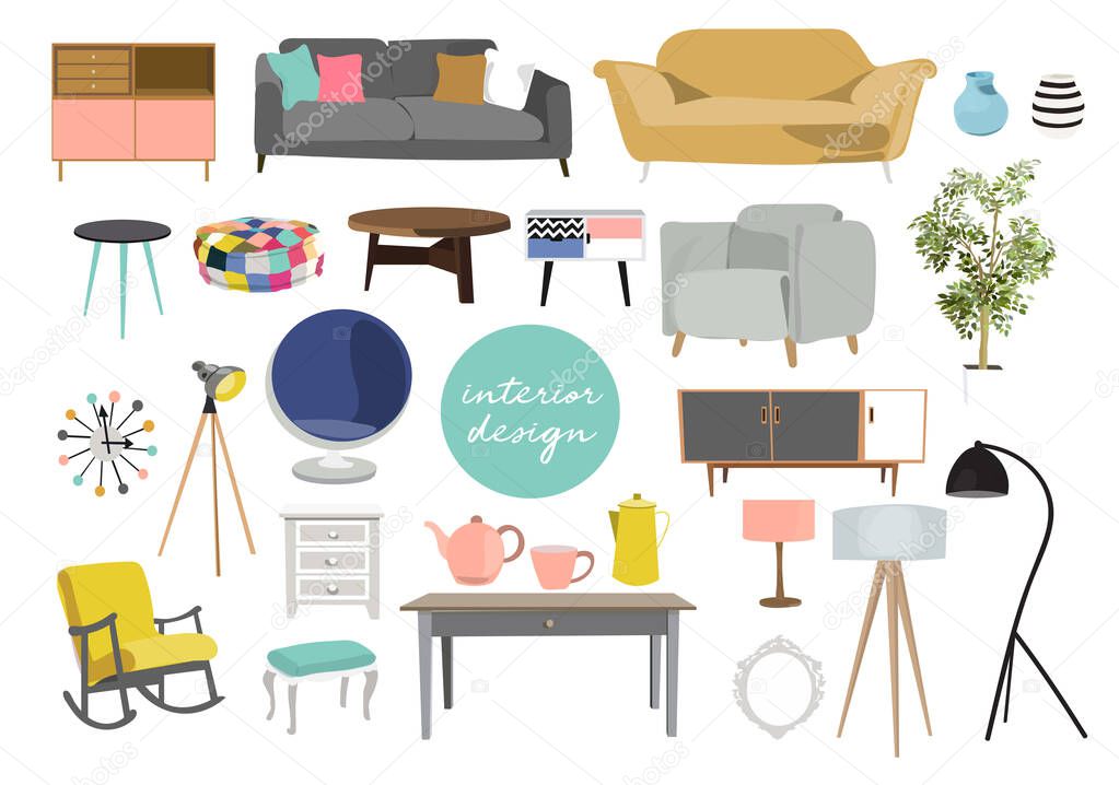 Furniture collection. vector interior design elements.