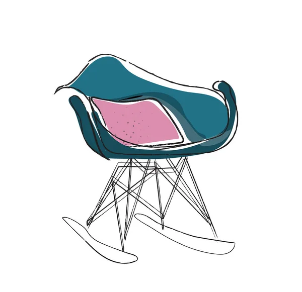 水彩肘掛け椅子手描き椅子 ベクトル家具イラスト 20世紀半ばのインテリアデザインです 1970年代デザイナーチェア — ストックベクタ