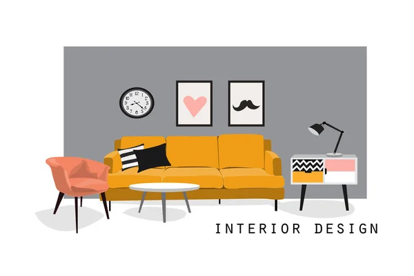 Design Intérieur Illustration Vectorielle Moderne Meubles Salon Style Tendance — Image vectorielle
