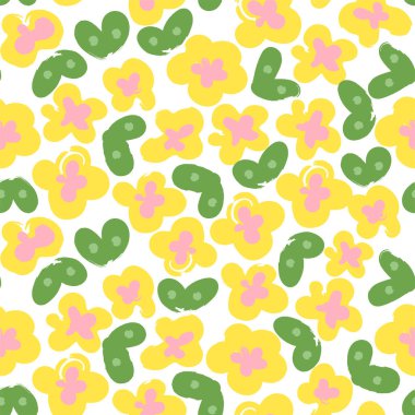 Çiçekli, pürüzsüz desen. Şirin çiçekler, İskandinav tarzı izler. Vektör mutlu illüstrasyon arka planı. tekstil ve kırtasiye tasarımı.