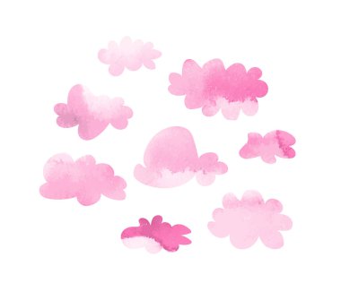 Arka plan için suluboya pembe bulutlar ve kalplerin kusursuz vektör deseni