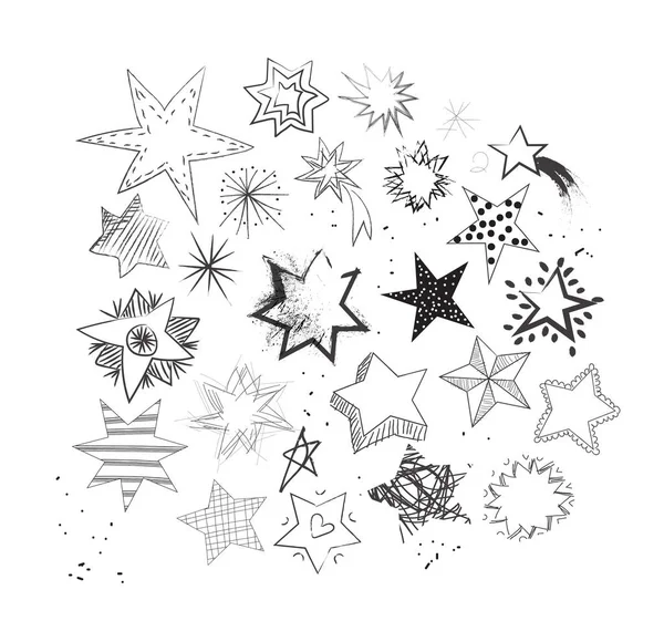 Estrellas Garabatos Estrellas Dibujadas Mano Garabateando Esbozo Estrella Colección Conjunto — Archivo Imágenes Vectoriales