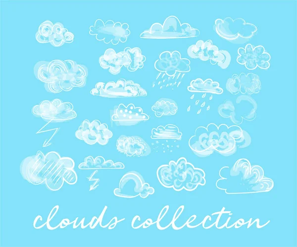 Vectorwolken Doodle Collectie Weersvoorspellingen Met Hand Getrokken Tekenfilm Wolken Aquarel — Stockvector