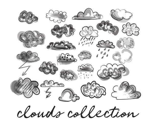 Коллекция Векторных Облаков Погодные Прогнозы Рисованные Вручную Мультяшные Облака Акварели — стоковый вектор