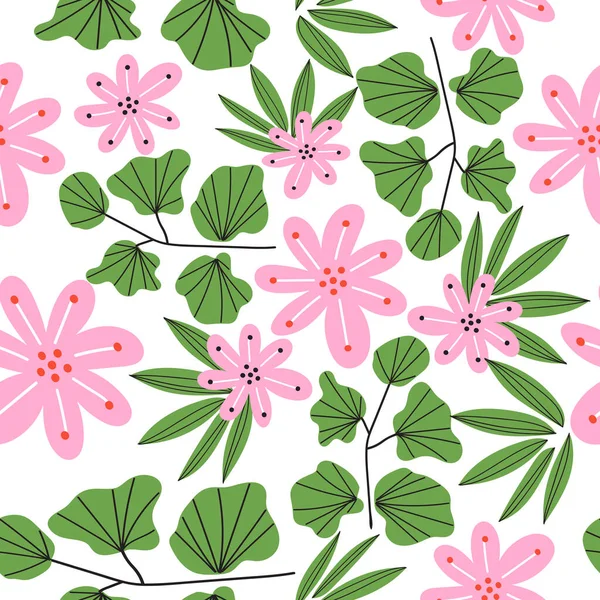 Botanische Bloemen Naadloos Patroon Vectorbloemenprint Bloemen Achtergrond Textielstof Ontwerp — Stockvector