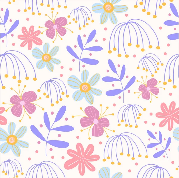 Квітковий Модний Безшовний Візерунок Милі Квіти Скандинавського Стилю Векторний Щасливий — стоковий вектор