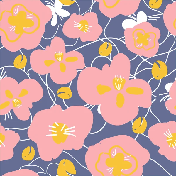 Квітковий Модний Безшовний Візерунок Милі Квіти Скандинавського Стилю Векторний Щасливий — стоковий вектор