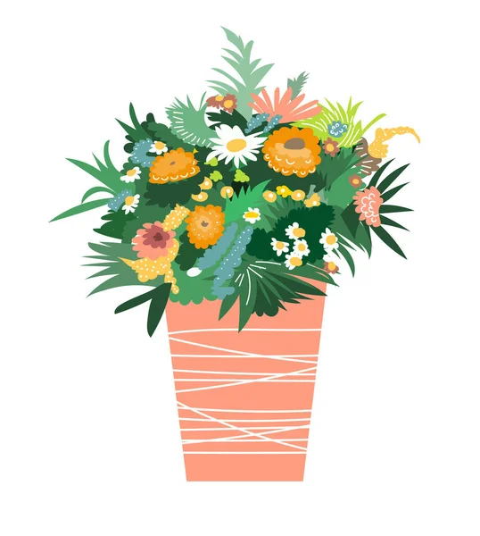 Illustration Bouquet Fleurs Dans Vase — Image vectorielle