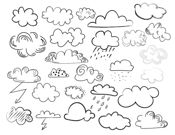 Vectorwolken Doodle Collectie Weersvoorspelling Geschetste Elementen Hand Getrokken Cartoon Wolken — Stockvector