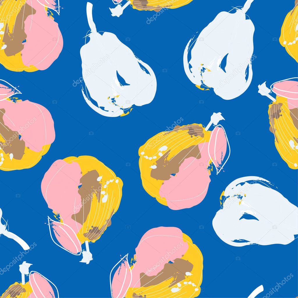 modern graphic seamless pattern. brush strokes grunge background. pears print in memphis style. 