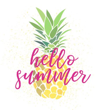 Ananas merhaba yaz illüstrasyonu. Tropik egzotik meyve tebrik kartı. yaz tatili.
