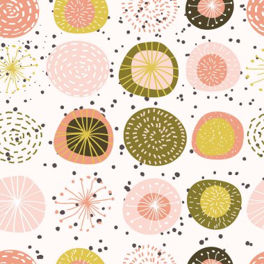 Geometrik şekillerin ve karalamaların modası geçmiş kusursuz deseni. Renkli desen