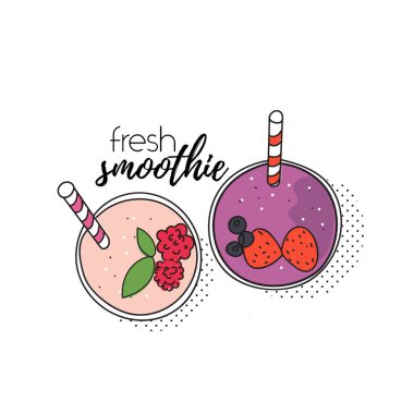 Taze smoothie vektör çizimi. tepeden görünüm.
