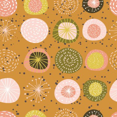 Geometrik şekillerin ve karalamaların modası geçmiş kusursuz deseni. Renkli desen