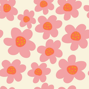 Çiçekli, pürüzsüz desen. Şirin çiçekler, İskandinav tarzı izler. Vektör mutlu illüstrasyon arka planı. tekstil ve kırtasiye tasarımı.