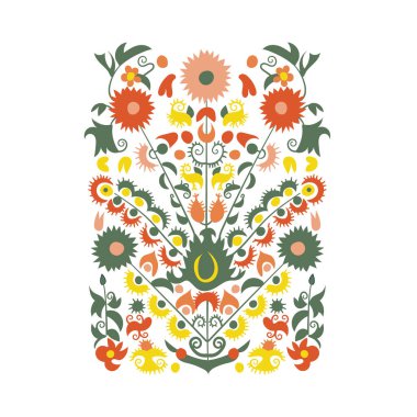 Halk motifli tebrik kartı. Süslü dekoratif motif. Folklor vektör çizimi. halk tebrik kartı. 