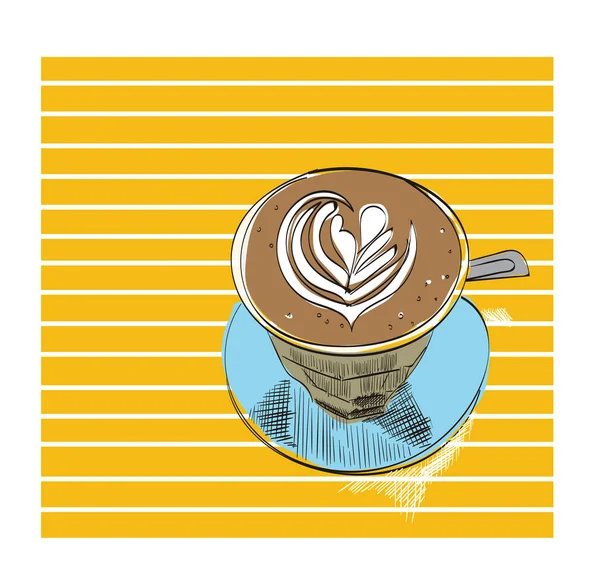 Copo Café Vetor Desenhado Mão Ilustração Esboço Latte Branco Plano — Vetor de Stock