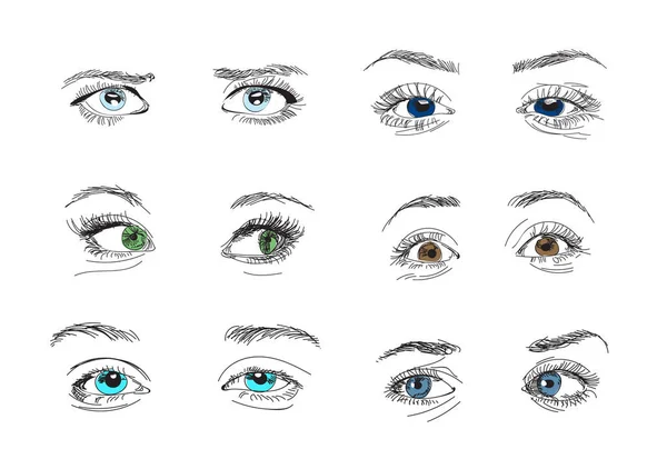 Hand Drawn Eyes Pencil Sketch Moods Illustration Face Elements Face — Stock Vector