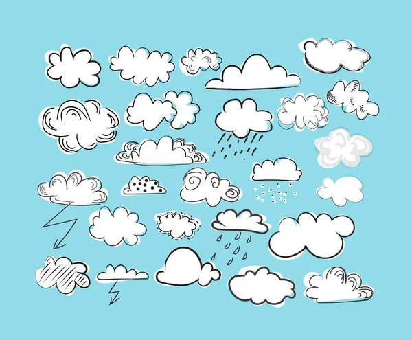 Vectorwolken Doodle Collectie Weersvoorspelling Geschetste Elementen Hand Getrokken Cartoon Wolken — Stockvector