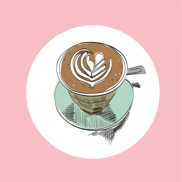 Kávécsésze Vektor Kézzel Rajzolt Illusztráció Lapos Fehér Latte Vázlat Kézzel — Stock Vector