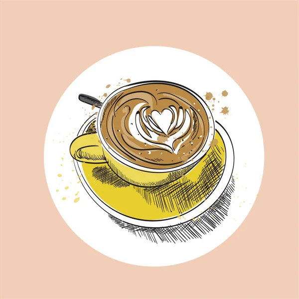 咖啡杯矢量手绘插图 扁平的白拿铁草图 手绘咖啡店水彩画 — 图库矢量图片