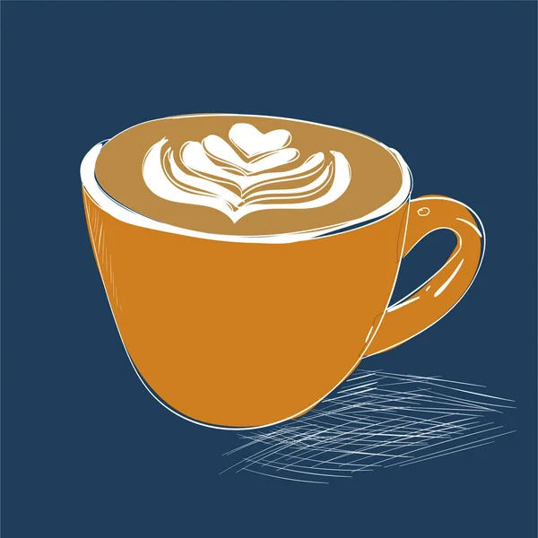咖啡杯矢量手绘插图 扁平的白拿铁草图 手绘咖啡店水彩画 — 图库矢量图片