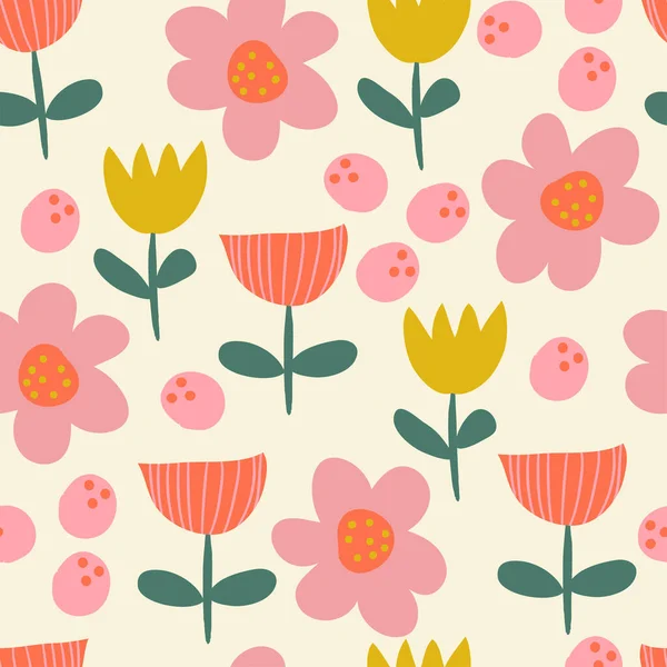 Foral Trendy Seamless Pattern Симпатичные Цветы Стильным Принтом Векторные Счастливые — стоковый вектор