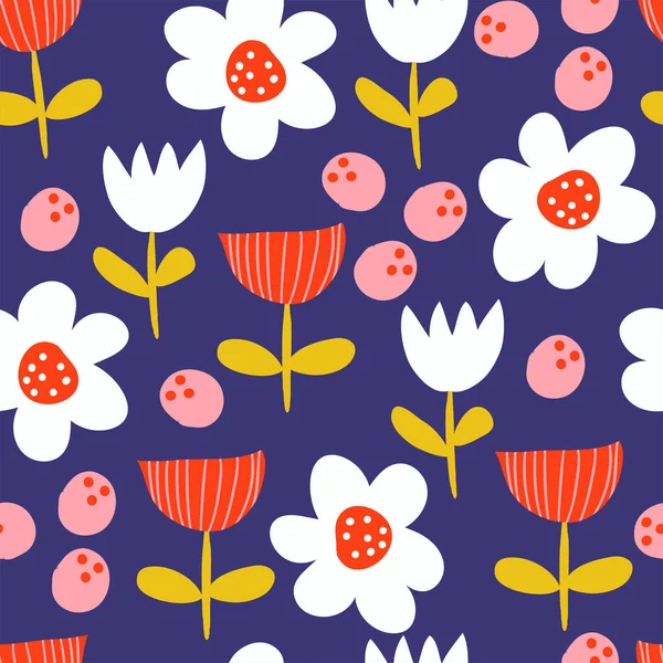 Floral Μοντέρνο Μοτίβο Χωρίς Ραφή Χαριτωμένο Λουλούδι Σκανδιναβικό Στυλ Εκτύπωσης — Διανυσματικό Αρχείο