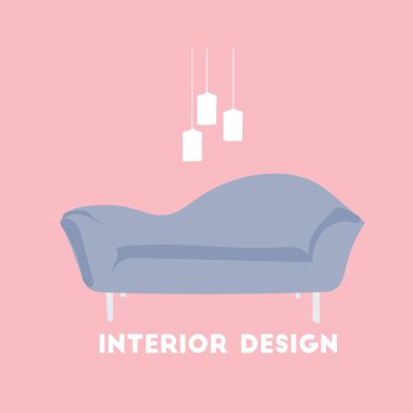 vektör iç tasarım çizimi. Ev dekorasyonu dekorasyonu. Mobilya oturma odası salonu. Koltuk koltuğu sehpası, lamba yastığı, bitki vazosu. Modern çağdaş tasarımcı stili. eğilim. 