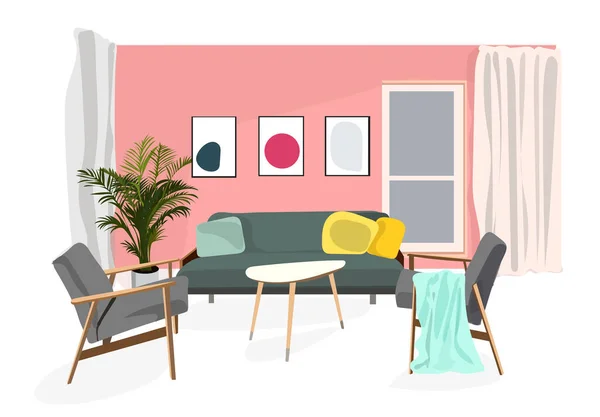 Vektör Tasarım Çizimi Dekorasyonu Dekorasyonu Mobilya Oturma Odası Salonu Koltuk — Stok Vektör