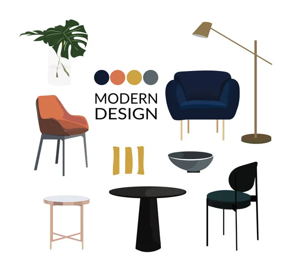 Coleção Móveis Elementos Design Interiores Estilo Moderno Moda Ilustração Vetorial — Vetor de Stock