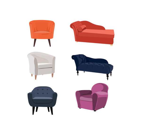 vector chair collection illustration.  furniture element set. modern contemporary home house decor. trendy trend designer armchair.