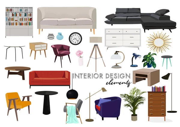 Coleção Móveis Elementos Design Interiores Estilo Moderno Moda Ilustração Vetorial — Vetor de Stock