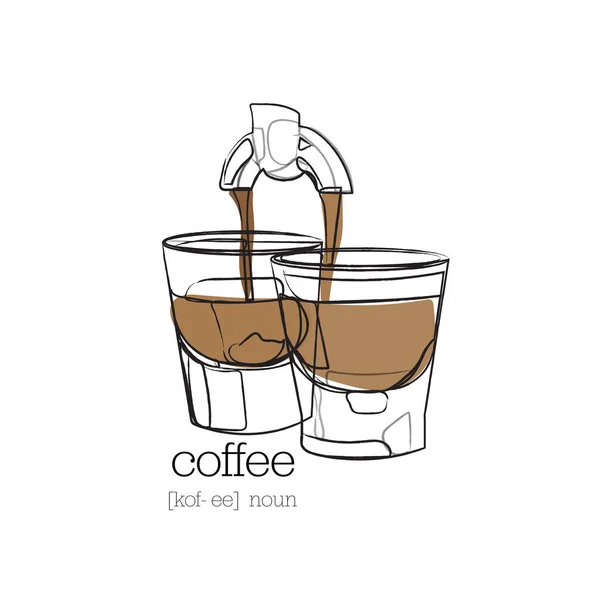 Vetor Café Ilustração Citação Logotipo Esboço Desenhado Mão Xícaras Café — Vetor de Stock