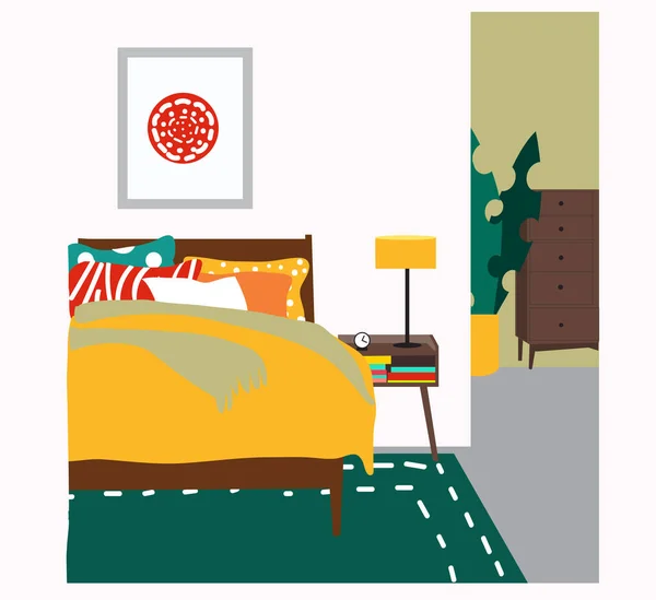 Vektor Innenarchitektur Illustration Schlafzimmereinrichtung Handgezeichnetes Bild — Stockvektor