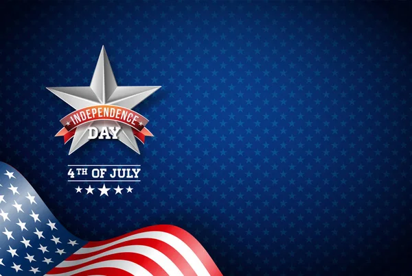 Independence Day of the USA Vector Illustration (en inglés). Diseño del Cuatro de Julio con Bandera en Fondo Azul para Banner, Tarjeta de Saludo, Invitación o Cartel de Vacaciones. — Vector de stock